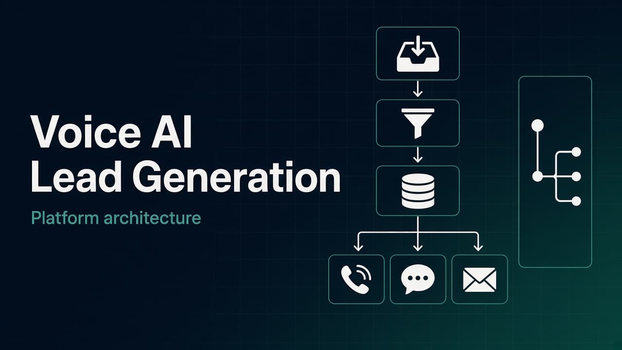 Voice AI lead generation platform architecture: intake, validation, CRM, voice, messaging and a workflow rail